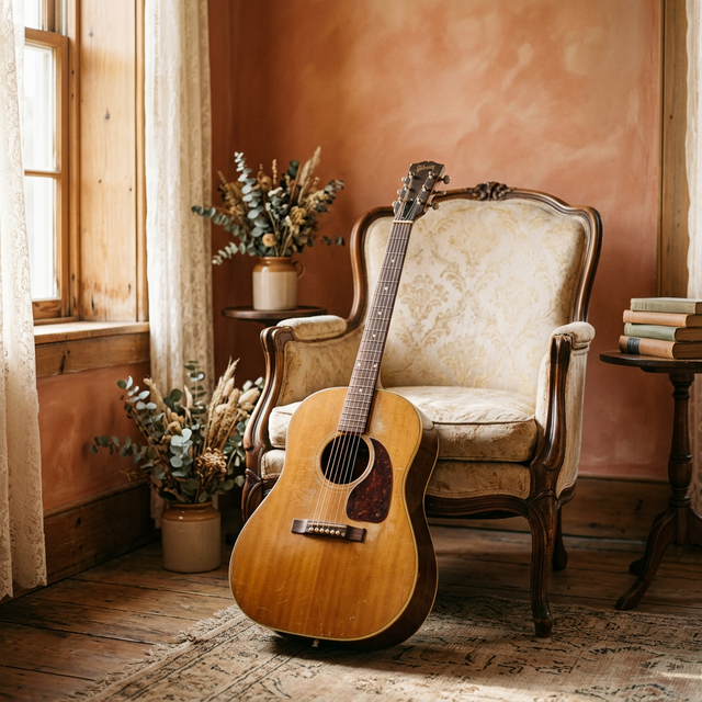 Guitarra acústica evocando música y creación
